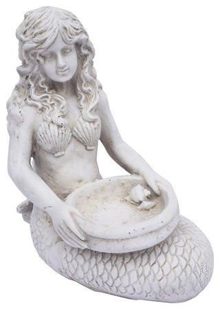 Coldcast Mermaid Birdbath / Feeder Antique White, 15.6"