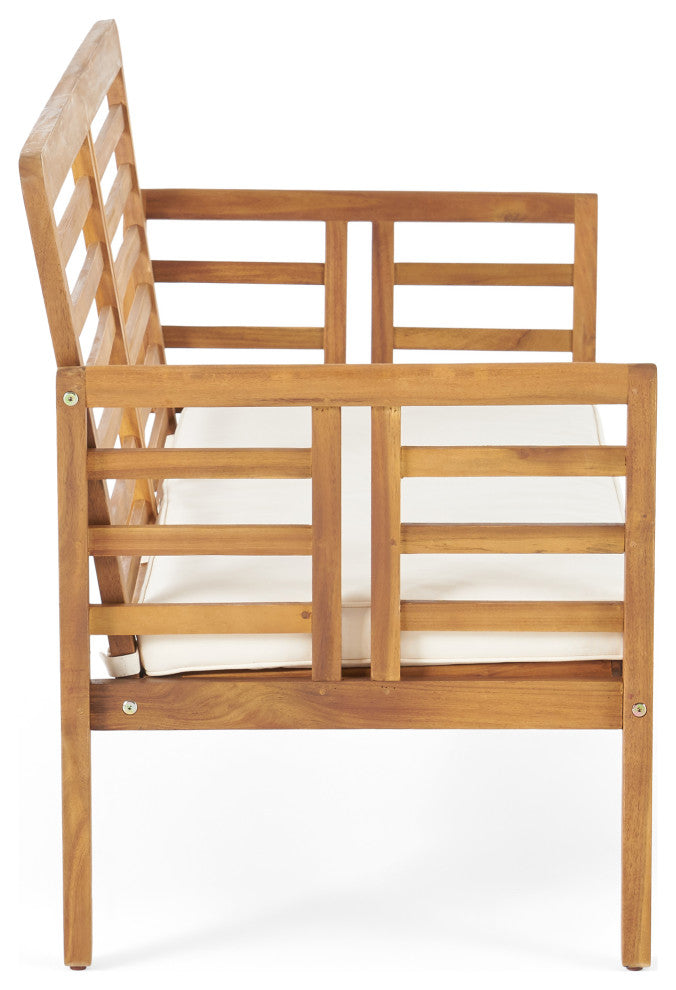 GDF Studio 4-Piece Louis Outdoor Solid Wood Chat With Cushions Set