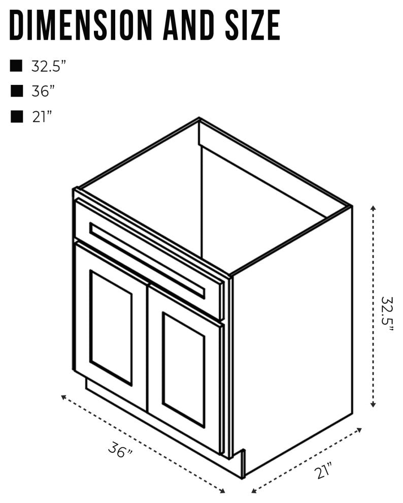 Vanity Art Vanity Base Cabinet, No Top, 36", Gray