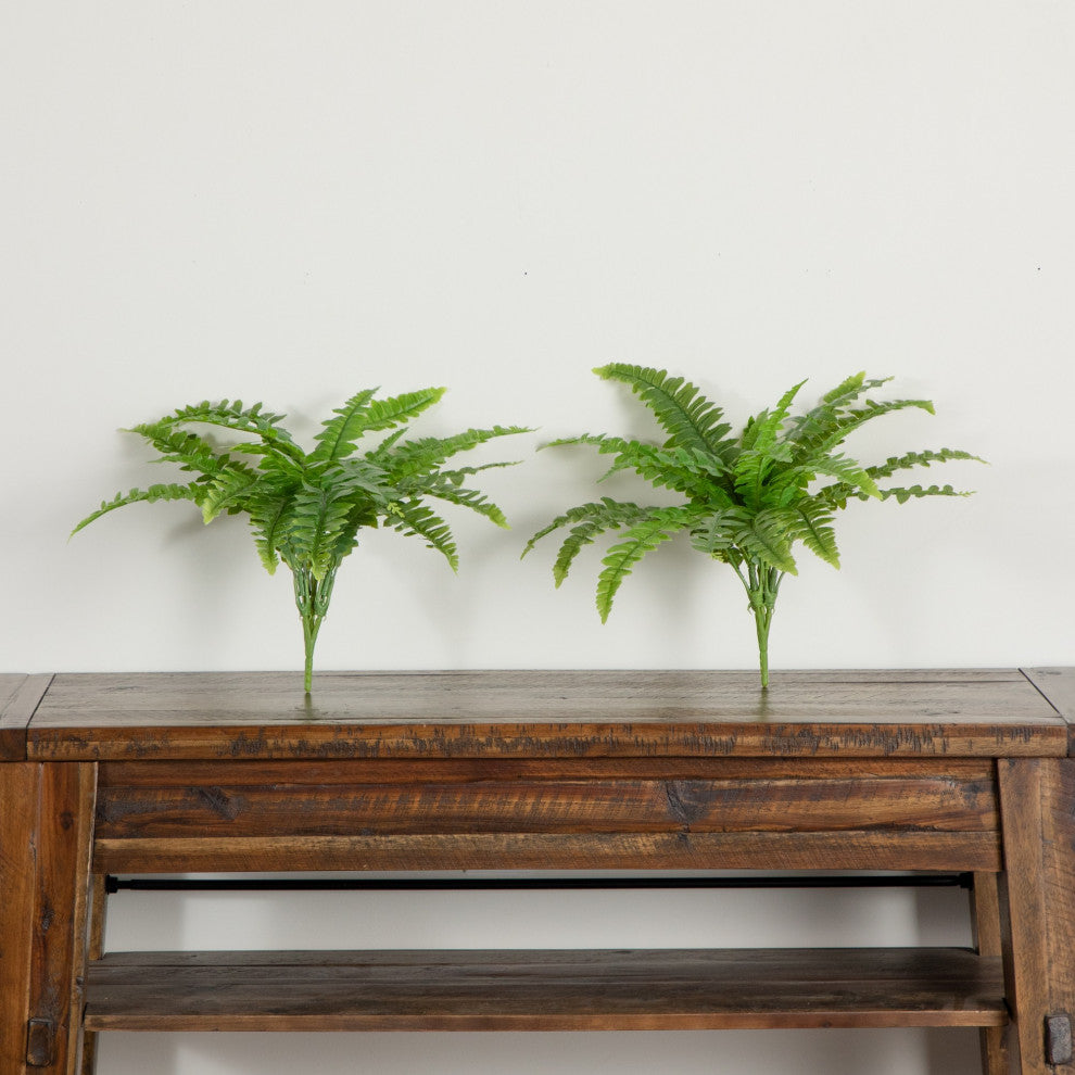 19" UV Resistant Artificial Boston Fern, Indoor/Outdoor Set of 2