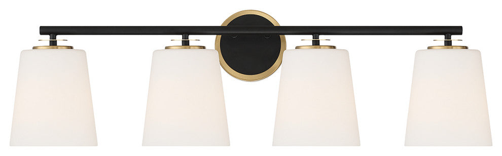 4-Light Bathroom Vanity Light, Matte Black and Natural Brass
