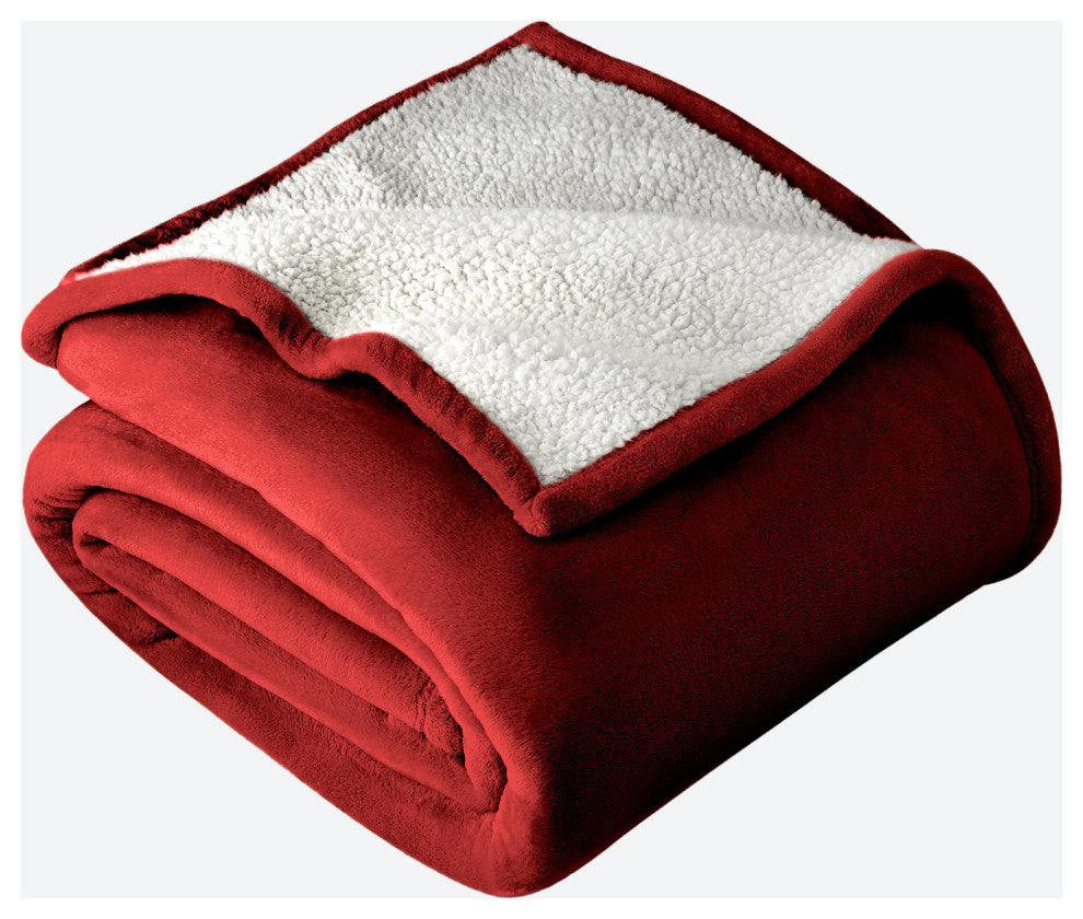 Fleece Sherpa Blanket, Red, Full/Queen