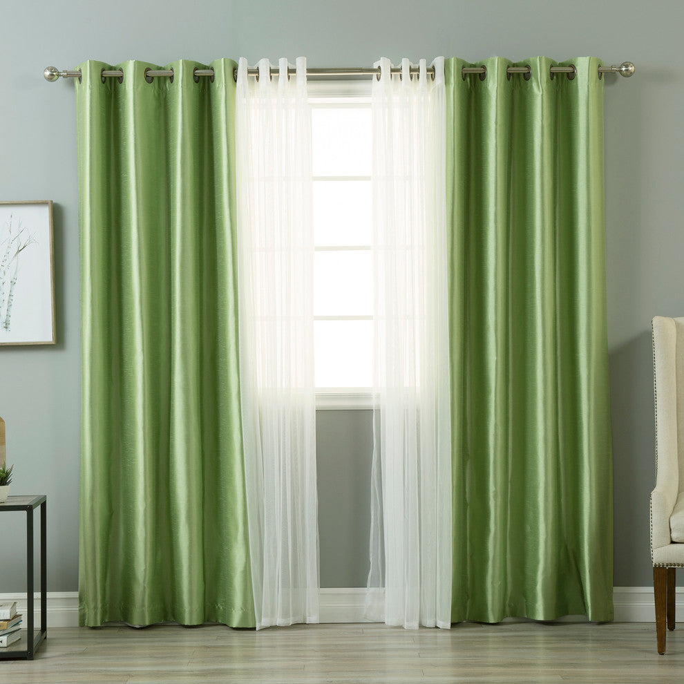 Tulle Lace and Faux Silk Blackout Mix and Match, 4-Piece Set, Sage
