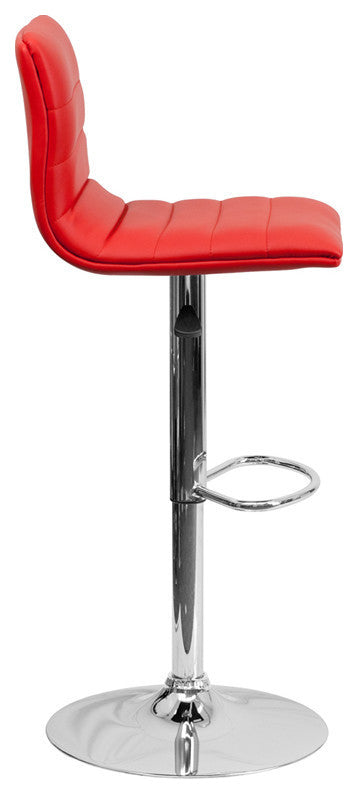 Contemporary Red Vinyl Adjustable Barstool With Chrome Base