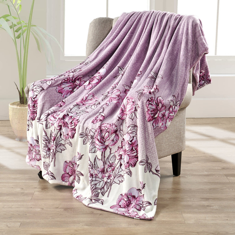 Floral Printed Flannel Throw, Dahlia
