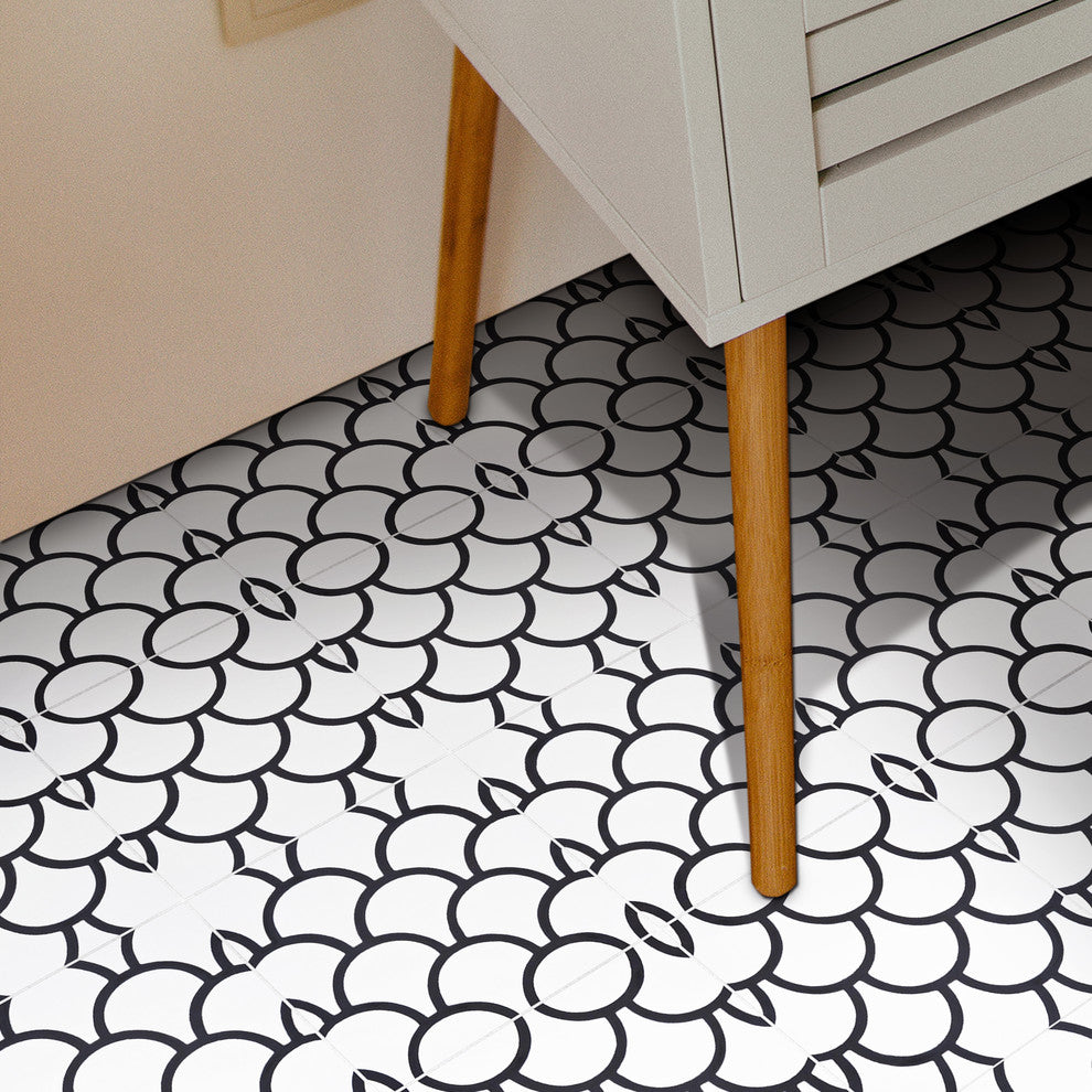 8"x8" Imouzar Handmade Cement Tile, White/Black, Set of 12