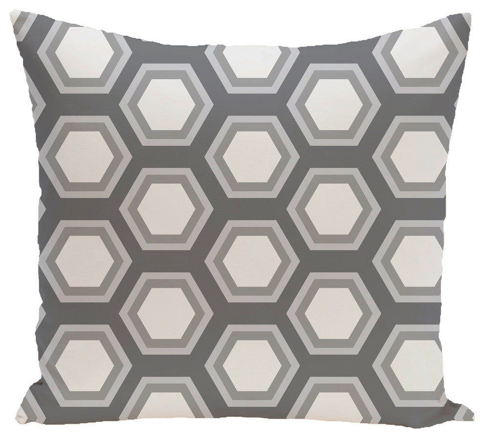 Hex Appeal Geometric Print Outdoor Pillow, Steel Gray, 18"x18"