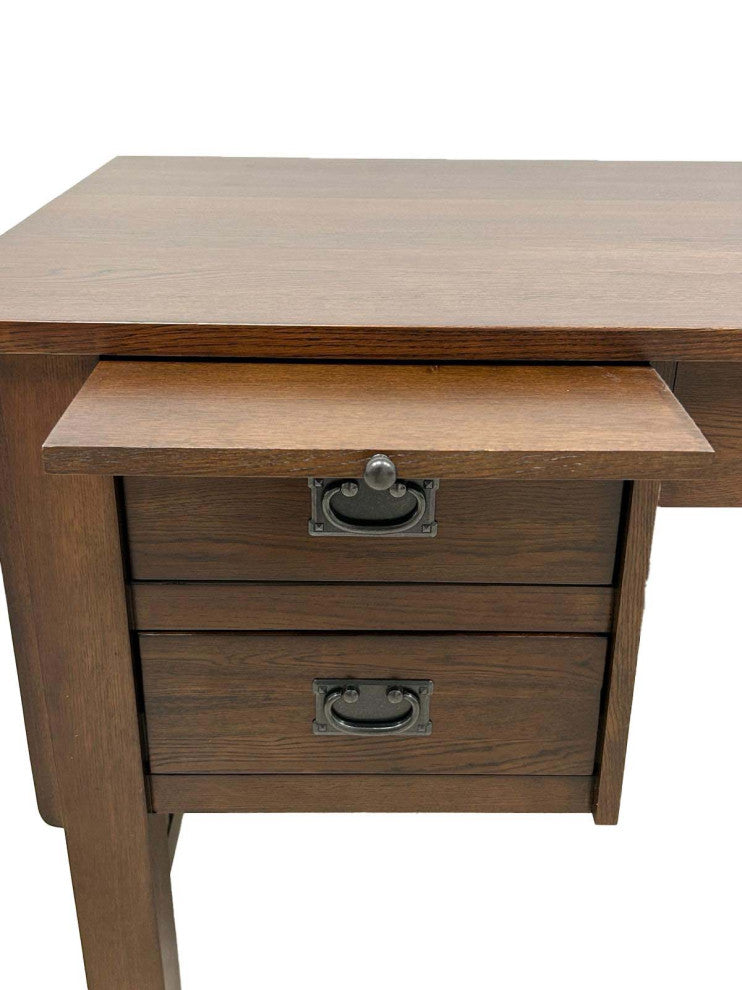 Mission Solid Quarter Sawn Oak Desk, Library Table With 5-Drawers Walnut