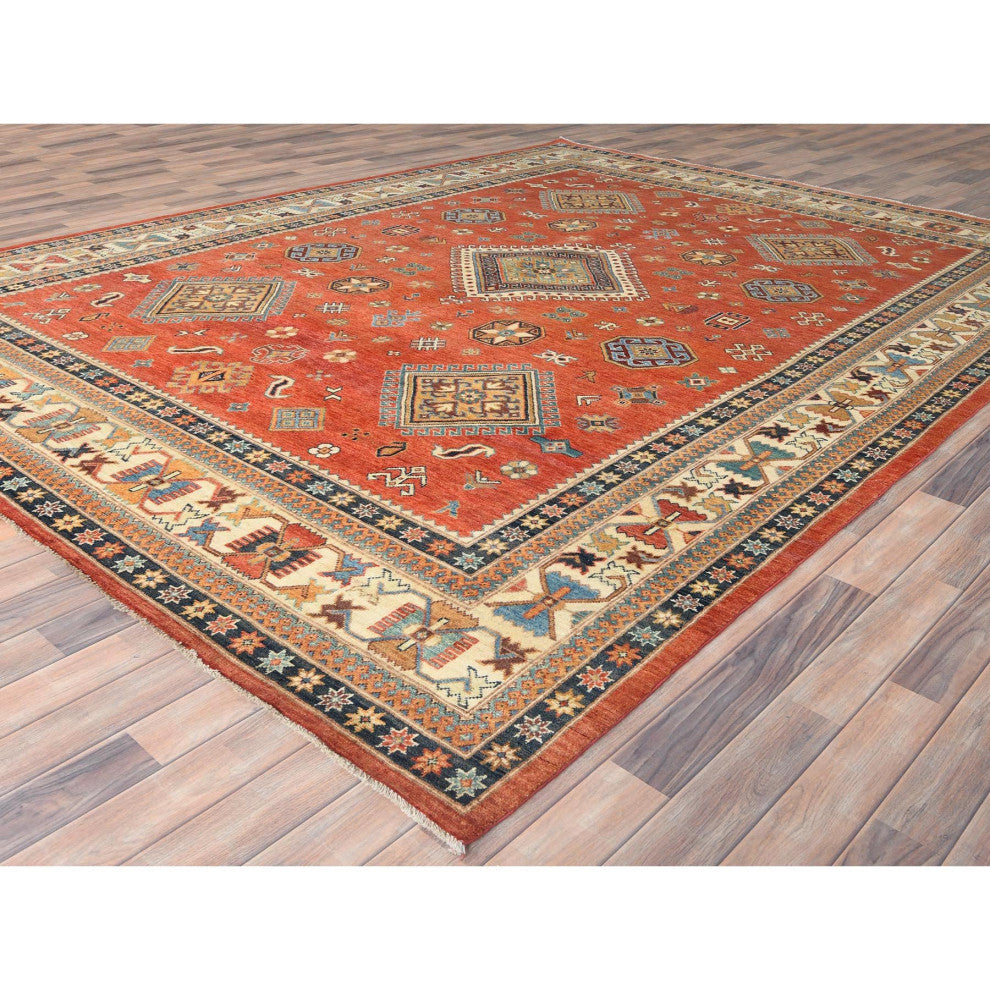 Crimson Red, Special Kazak Wool Hand Knotted Oriental Rug, 9'x11'9"