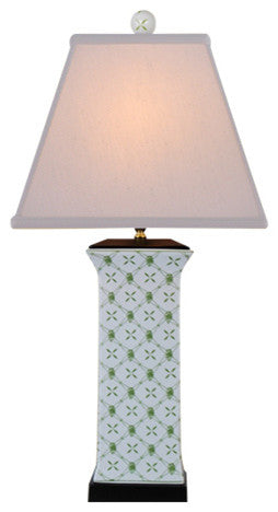 Bamboo Lattice Porcelain Vase Table Lamp, Green