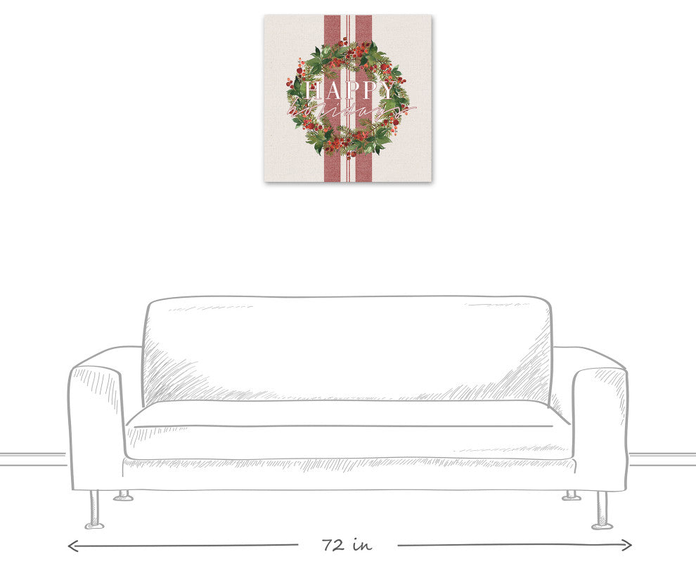 Happy Holidays Wreath 24x24 Canvas Wall Art