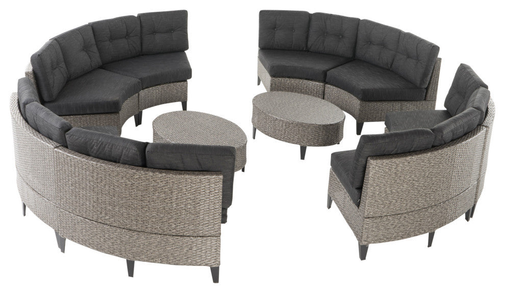 GDF Studio 10-Piece Currituck Outdoor Mixed Black Wicker Sofa, Dark Gray, Set