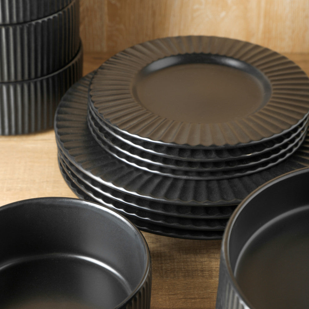 Christian Siriano Lusso Stoneware 16 Piece Dinnerware Set, Black