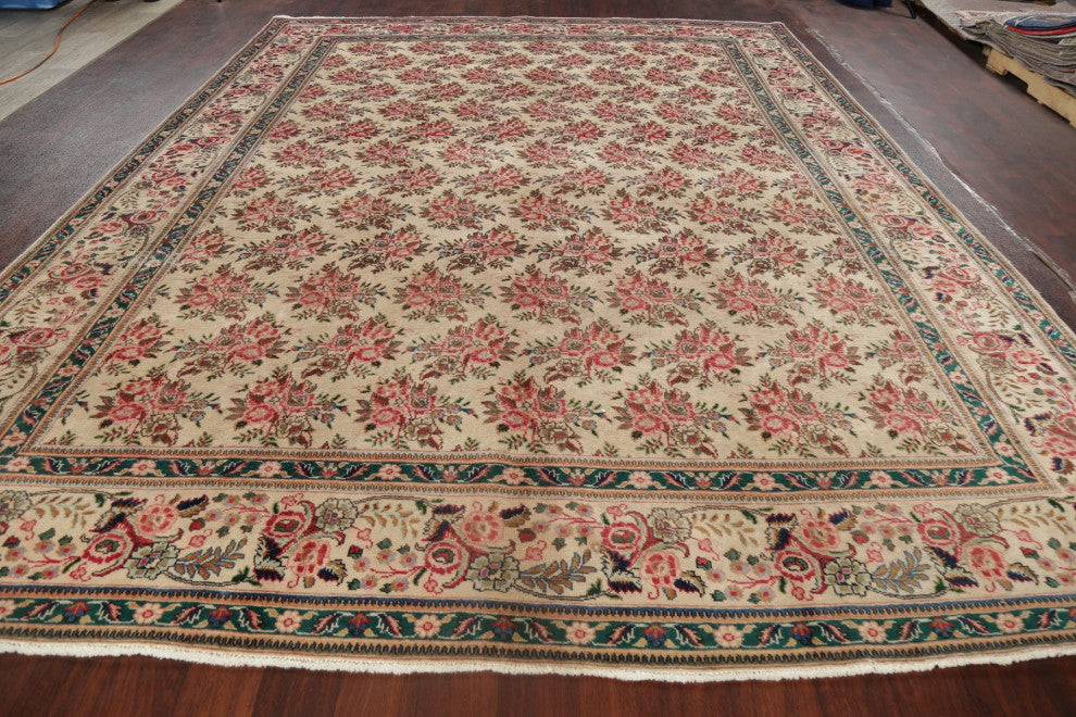 Consigned, Traditional Vintage Oriental Handmade Persian Area Rug, Beige, 10x12