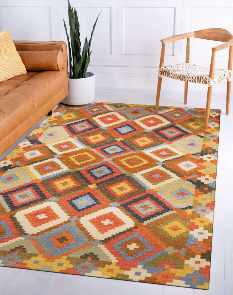 Multi-Colored Traditional Geometric Kilim Area Rug
