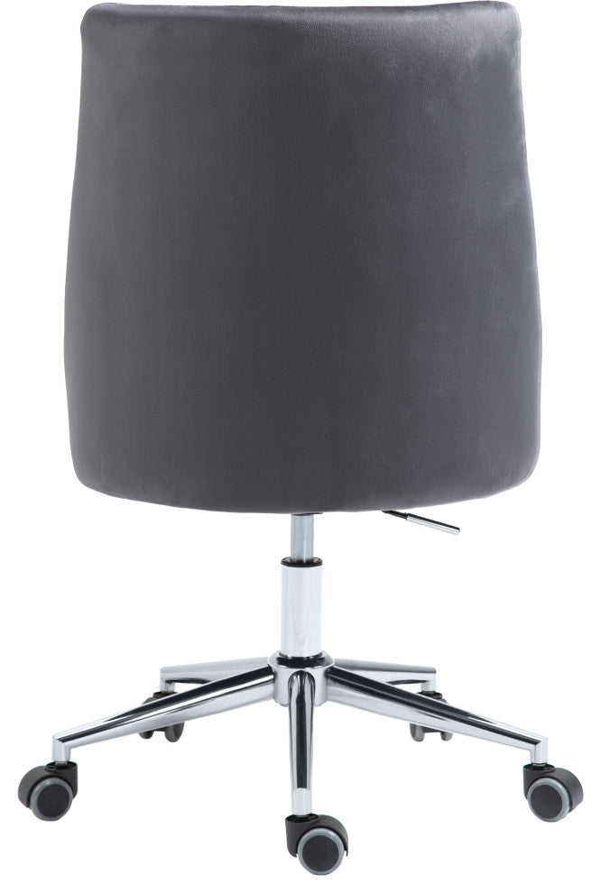 Karina Swivel and Adjustable Velvet Upholstered Office Chair, Grey, Chrome Base