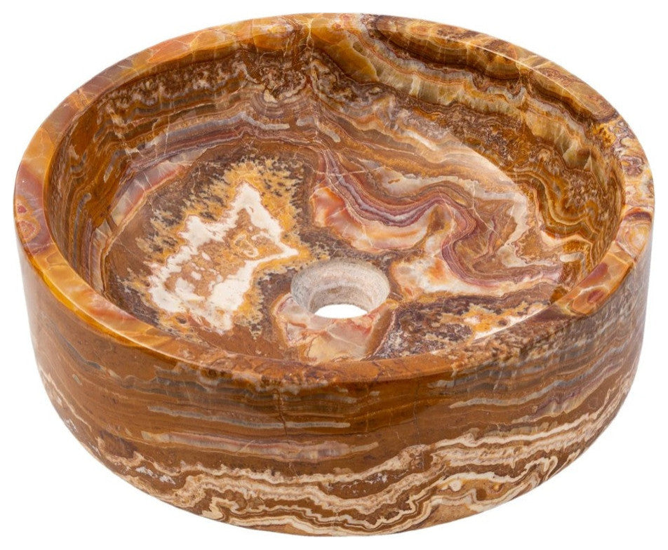 Brown Onyx Translucent Natural Stone Vessel Sink Polished  (D)16" (H)6"