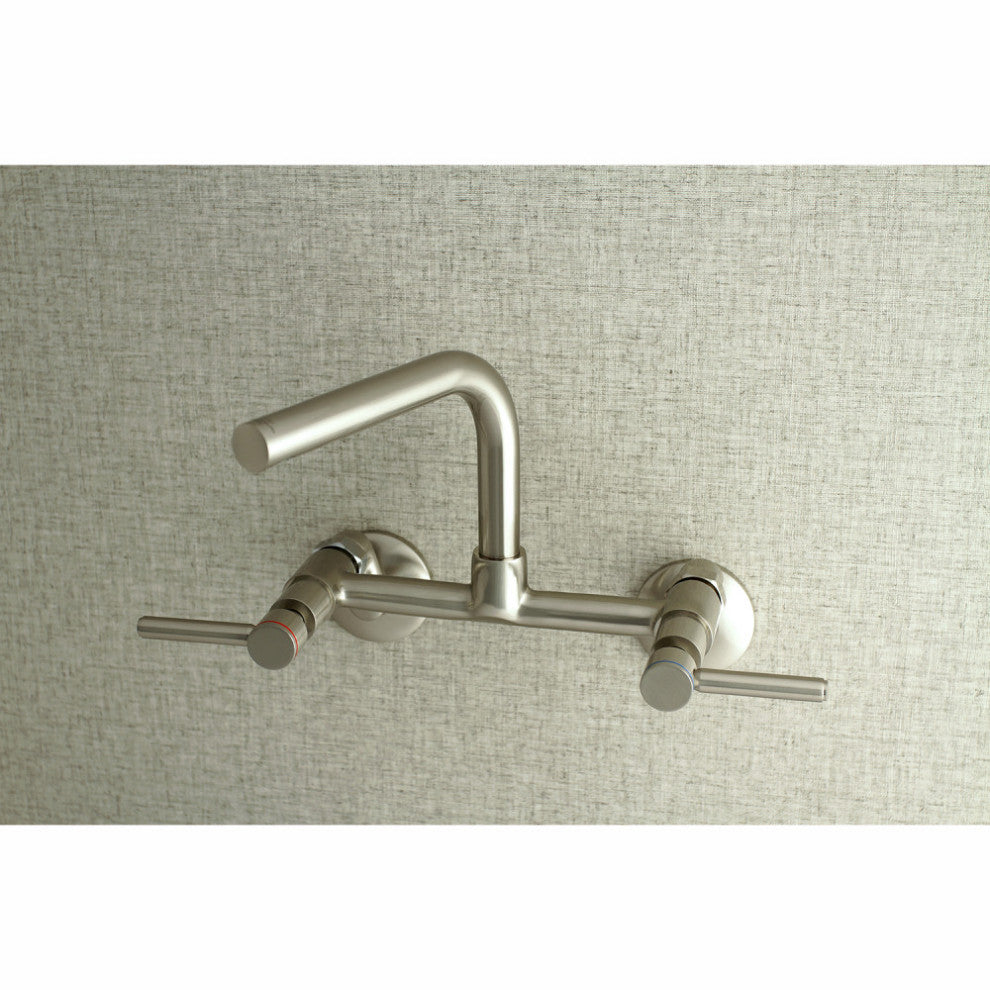 Kingston 8" Adjustable Center Wall Mount Kitchen Faucet, Brushed Nickel