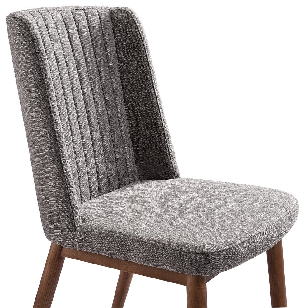 Calais Mid-Century Dining Chair, Walnut Finish and Gray Fabric, Set of 2
