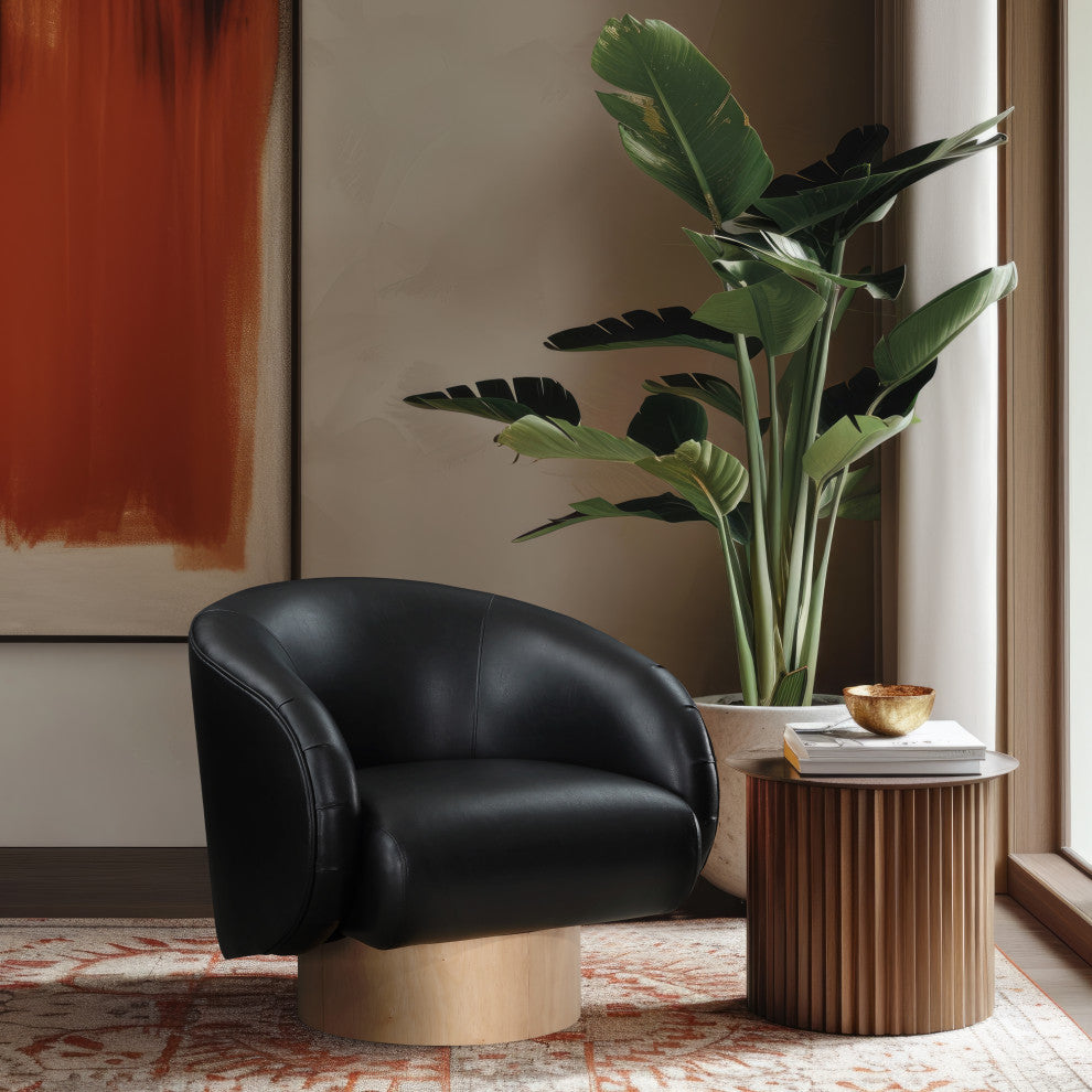 Gibson Vegan Leather Swivel Accent Chair, Black