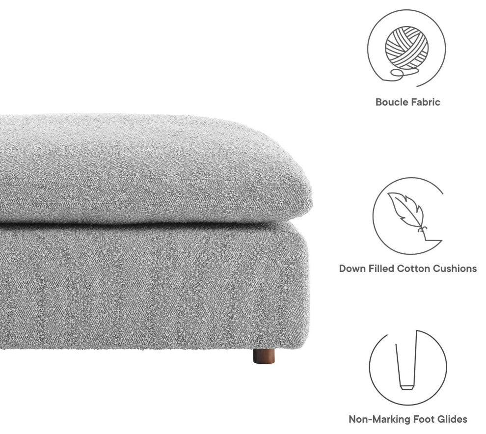Commix Down Filled Overstuffed Boucle Fabric Ottoman, Light Gray