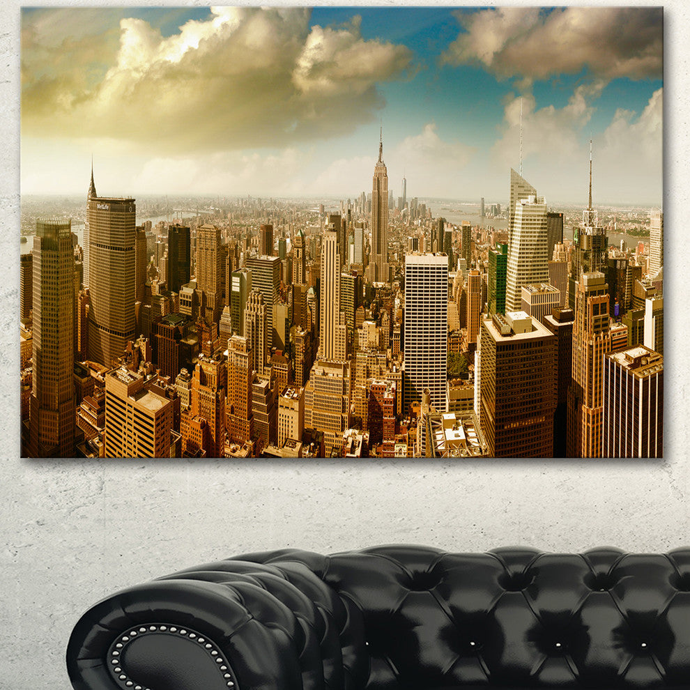 Midtown and Downtown Manhattan, Modern Cityscape Canvas Art Print, 60"x28"