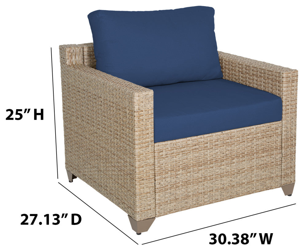 Maui Outdoor Club Chair, Natural Aged Wicker, Cobalt