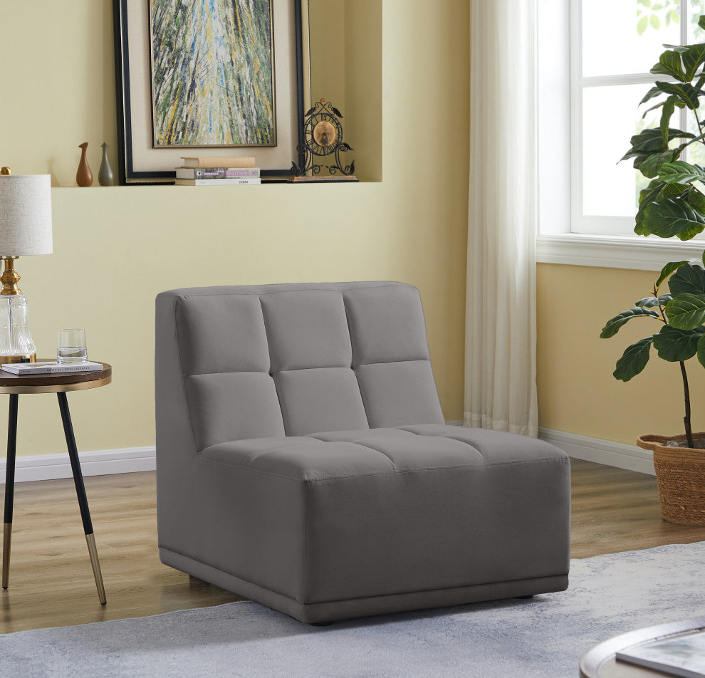 Relax Velvet Upholstered Armless Chair, Grey