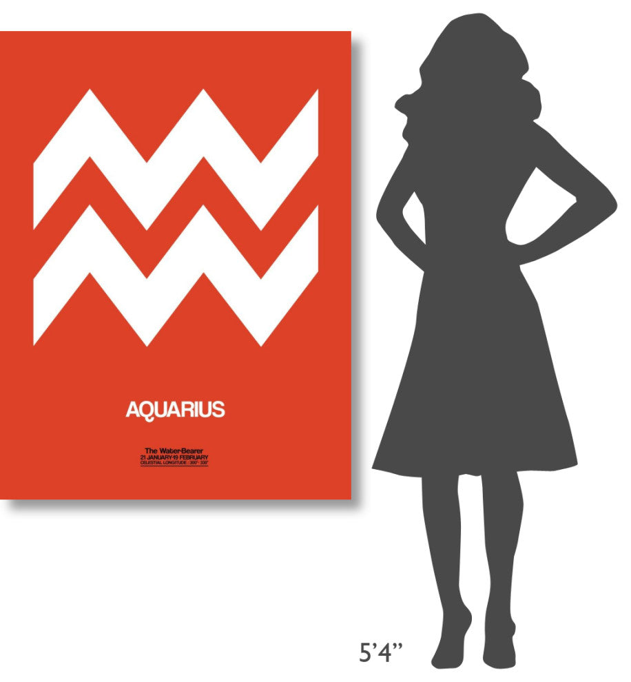 "Aquarius Zodiac Sign White on Orange" Fine Art Print
