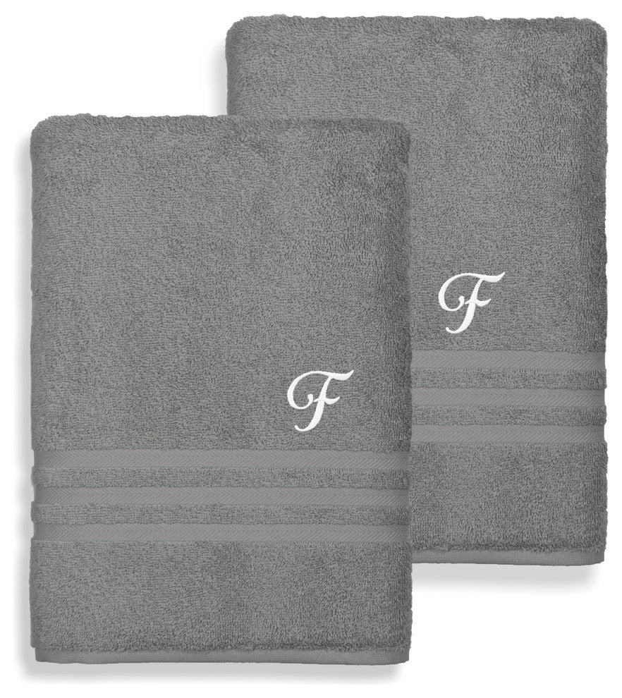 Denzi Bath Sheets With Monogrammed Letter, Set of 2, F