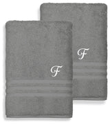 Denzi Bath Sheets With Monogrammed Letter, Set of 2, F