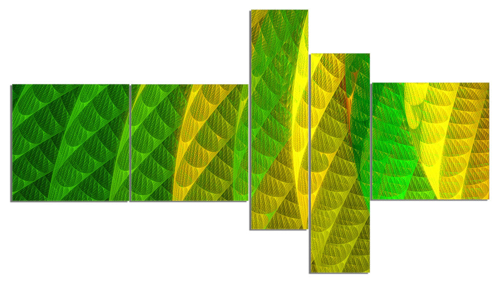 Layered Green Psychedelic Design, Abstract Canvas Art Print, 60"x32", 5 panels