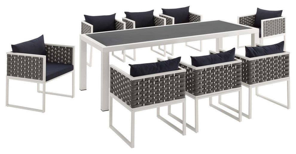Stance 9 Piece Outdoor Patio Aluminum Dining Set
