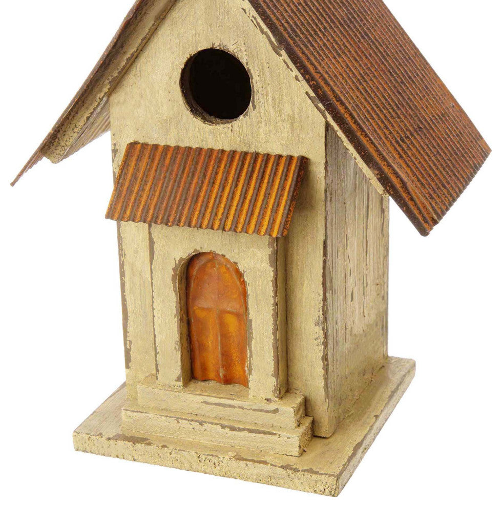 Rustic Garden Wooden Birdhouse, Metal Spear