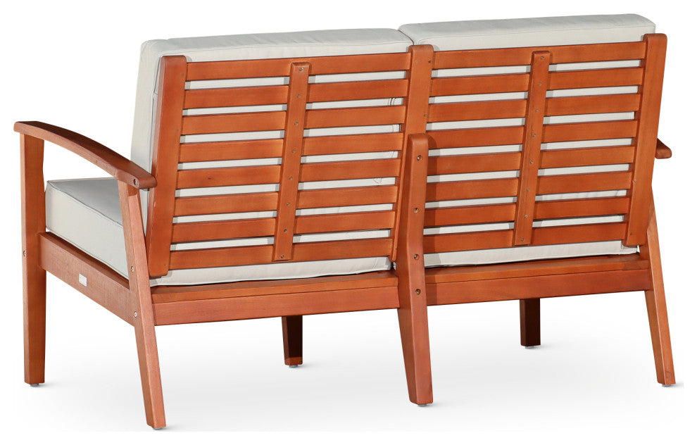 DTY Outdoor Living Longs Peak Eucalyptus Loveseat w/ Cushion, Natural Oil, Cream