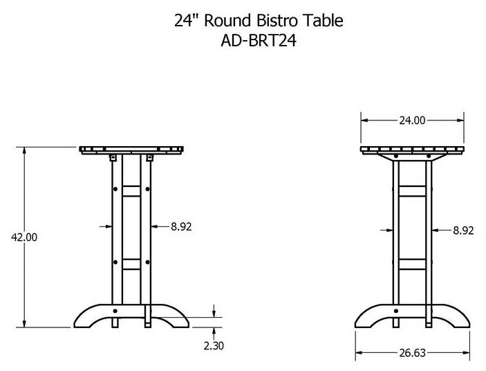 24" Diameter Bar Dining Table, Coastal Teak