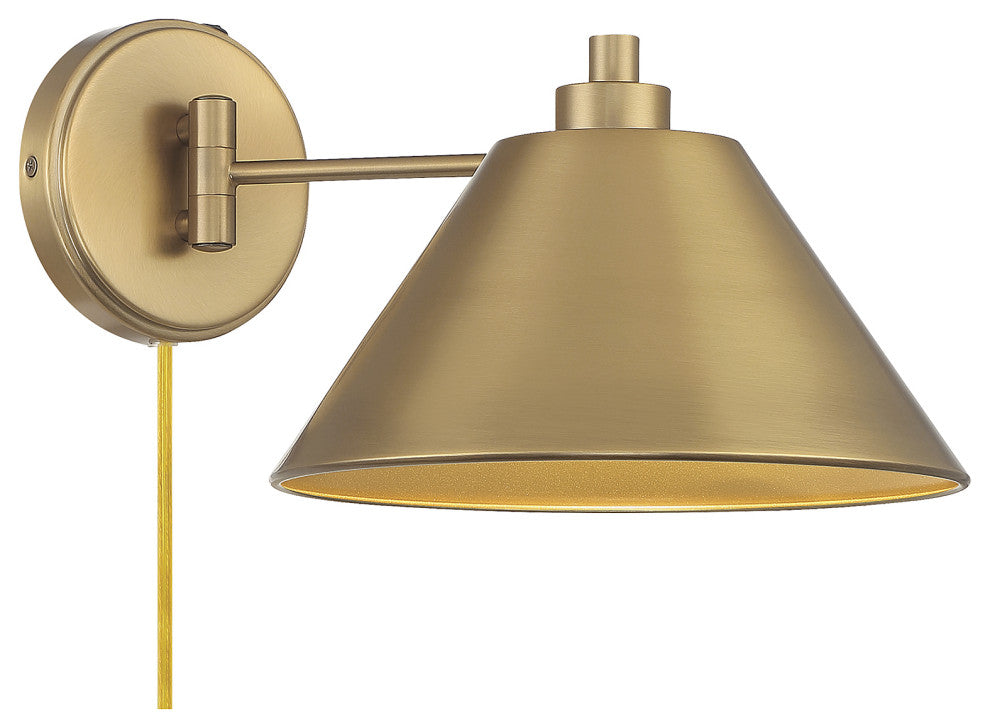 1-Light Wall Sconce, Matte Black, Natural Brass