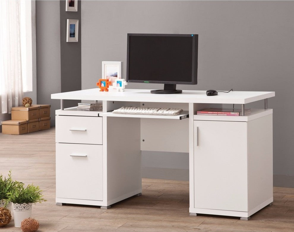 Benzara BM156220 Elegant White Computer Desk With Efficient Storage
