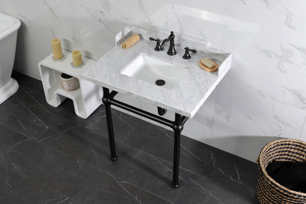 Kingston Brass LMS3030MBSQ0 30" Carrara Marble Console Sink, Legs