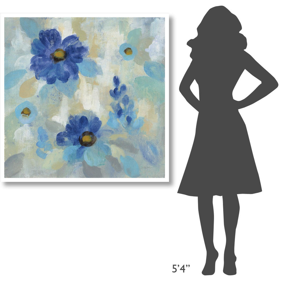 "Blue Flowers Whisper II" Digital Paper Print by Silvia Vassileva, 42"x42"
