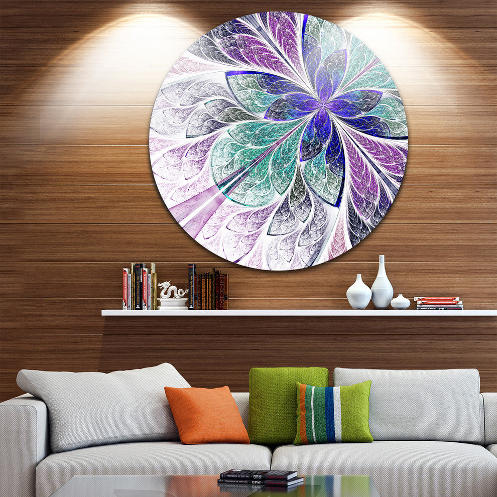 Blue And Purple Fractal Flower Design, Floral Round Wall Art, 23"