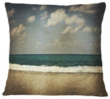 Vintage Beach With Heavy Clouds Seashore Throw Pillow, 18"x18"