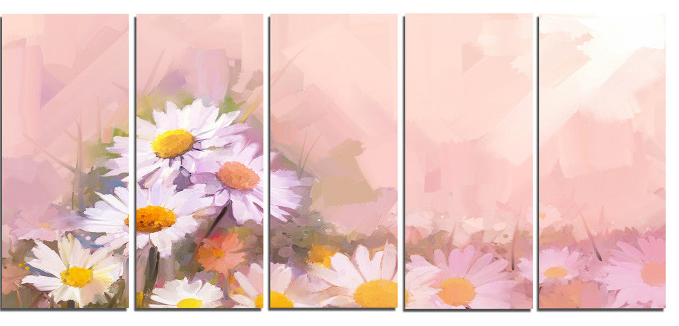 Gerbera Flowers on Soft Color Back, Floral Canvas Art Print, 60"x28", 5 Panels