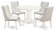 5Pc Dinette Set, 1 Pedestal Wooden Table, 4 Light Greys Chairs, Linen White