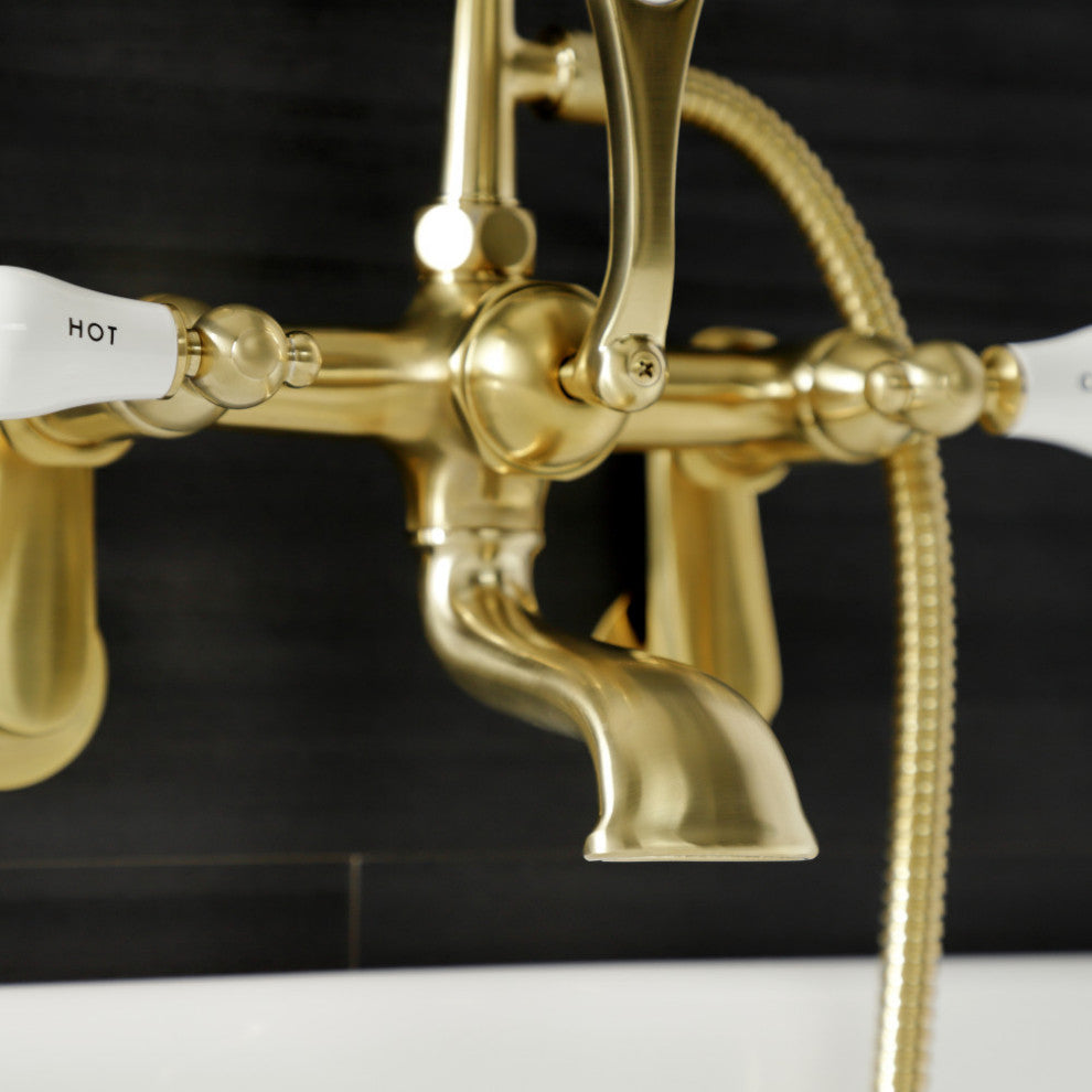 AE53T7 7" Adjustable Wall Mount Tub Faucet With Hand Shower, Brushed Brass