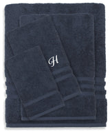 Denzi 4-Piece Towel Combination Set With Monogrammed Letter, H, Twilight Blue