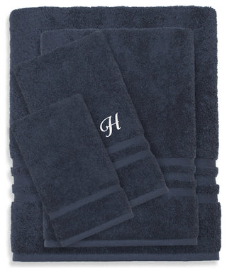 Denzi 4-Piece Towel Combination Set With Monogrammed Letter, H, Twilight Blue