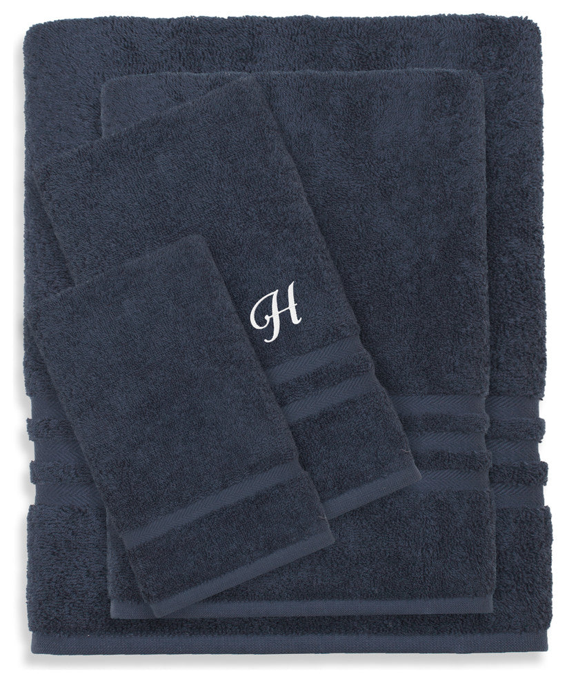 Denzi 4-Piece Towel Combination Set With Monogrammed Letter, H, Twilight Blue