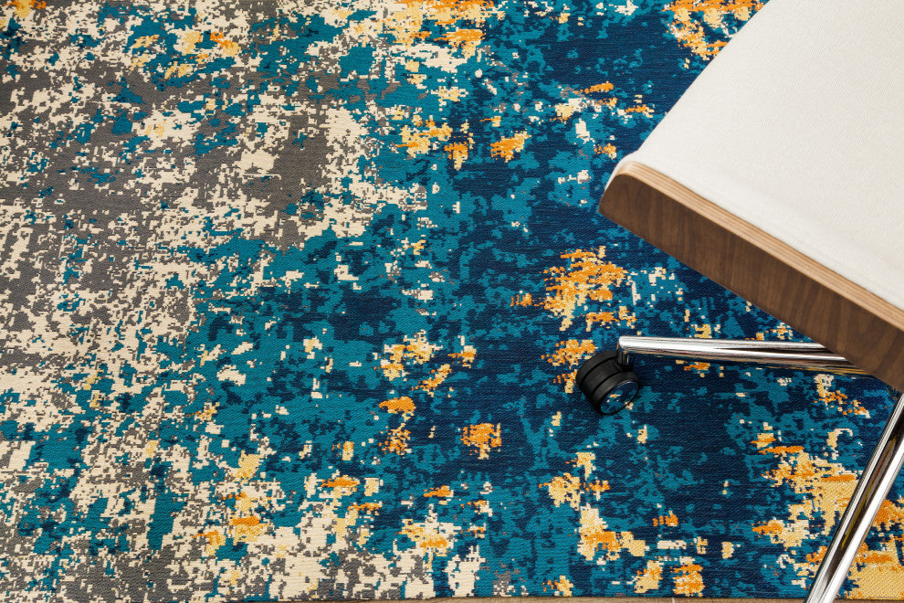 Bilbao Blue and Orange Rug'd Chair Mat, 36"x48", .25" Pile Height