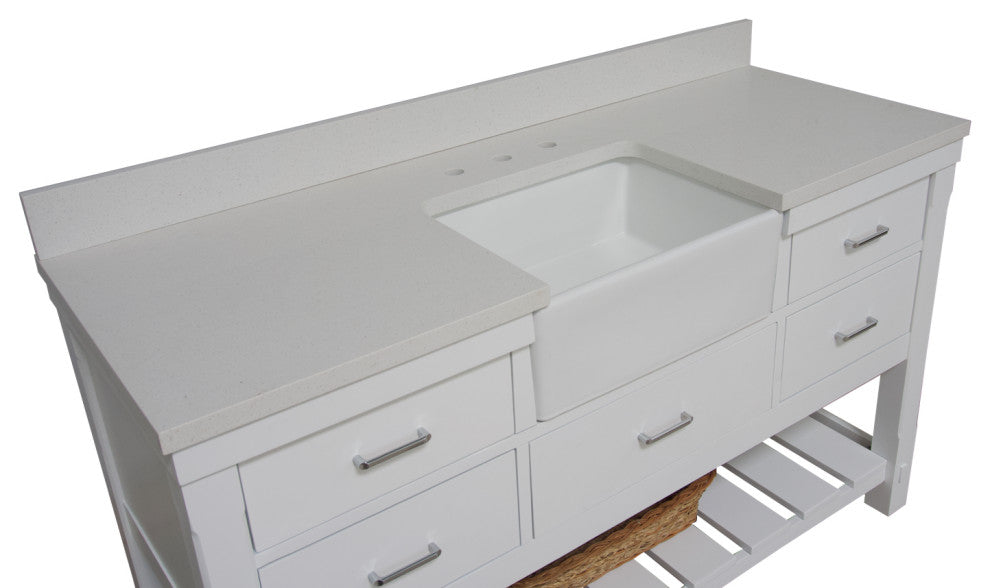 Charlotte 60" Bathroom Vanity, White, Quartz, Single